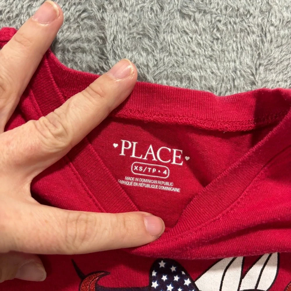 The Childrens Place Family Fun Girls 4 5 Red Navy Graphic T-Shirt Lot 2pc Casual
